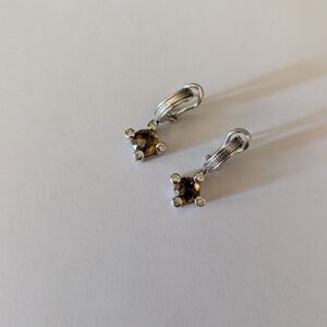 Judith Ripka Silver and Brown Quartz Earrings